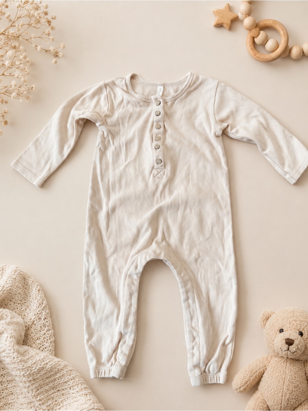 Quincy Mae Neutral Beige Baby One-Piece Romper 18-24 Months